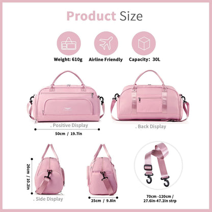 30L Sporttasche Rosa mit Schuhfach & Nassfach für Damen