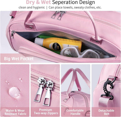 30L Sporttasche Reisetasche Damen Herren mit Schuhfach Nassfach Pink