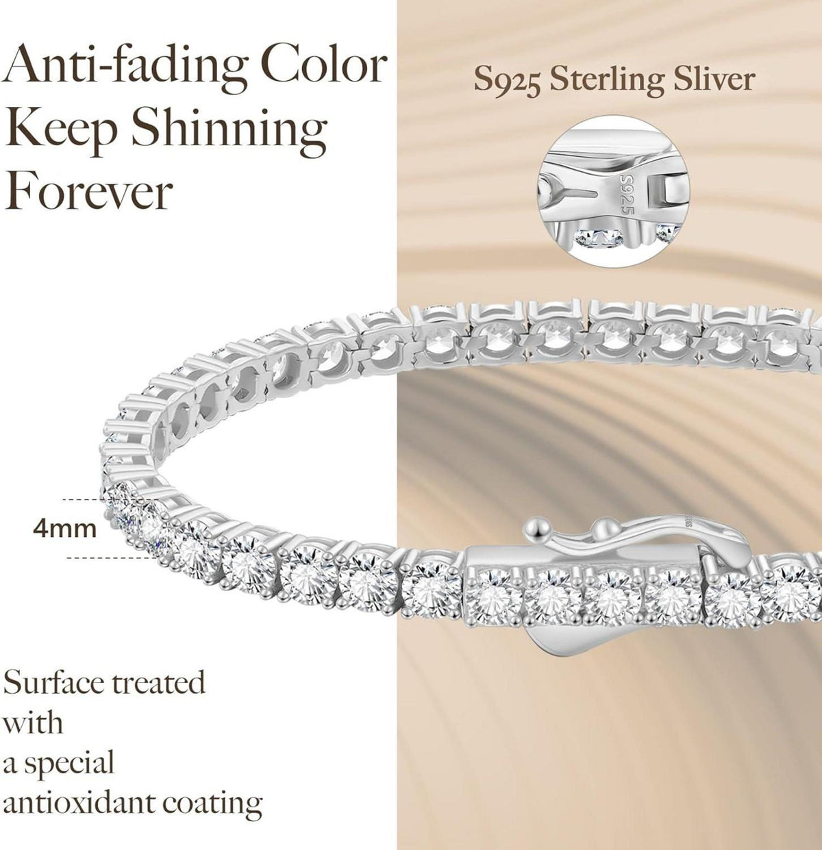 Silber Tennisarmband Weißgold 14K beschichtet Zirkonia Armband