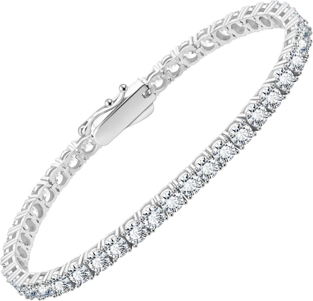 KRKC&CO Tennisarmband Silber 925 Zirkonia Kristall Armband - Silbrig 4mm 17,8 cm