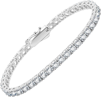 KRKC&CO Tennisarmband Silber 925 Zirkonia Kristall Armband - Silbrig 4mm 17,8 cm