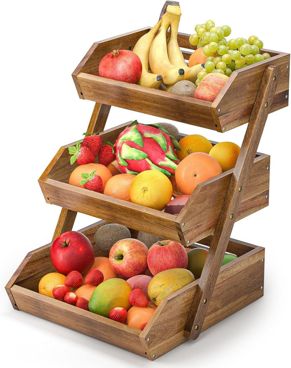 3-stufiger Obstkorb aus Akazienholz für Küche und Theke