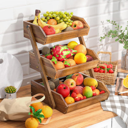 Obstständer aus Akazienholz für Küche - 3 Etagen Obstschalenhalter
