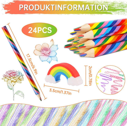 Fzyisw 24 Stück Regenbogen Buntstifte Set, Jumbo Buntstifte