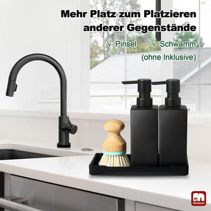Moderner Seifenspender Set Schwarz Glas mit Tablett