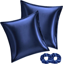 Satin Kissenbezug Dunkelblau 60x60 Set mit Haargummis