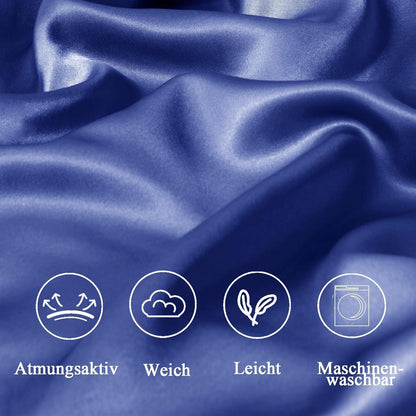 Satin Kissenbezug Set 60x60 Dunkelblau Reißverschluss Haut Haare