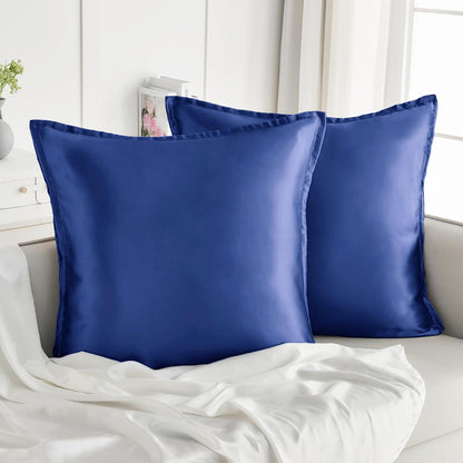 Satin Kissenbezug 60x60 Dunkelblau 2er-Set mit Reißverschluss & Haargummis