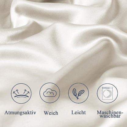 Satin Kissenbezug 60x60 Beige mit Haargummis & Reißverschluss