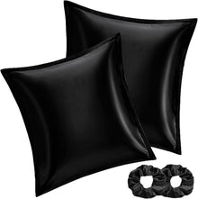 Satin Kissenbezug 2er Set Schwarz 60x60 Haarschutz Reißverschluss