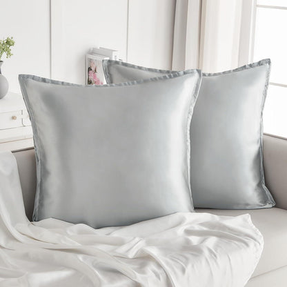 Satin Kissenbezug 65x65 Hellgrau 2 Stück Haut Haar 2