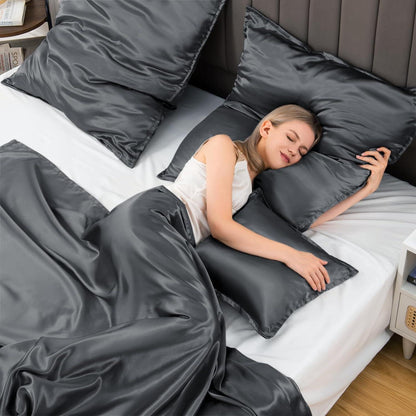 Satin Kissenbezug 65x65 Dunkelgrau 2er-Set Reißverschluss