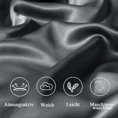 Satin Kissenbezug 65x65 Dunkelgrau 2er-Set Haargummis Reißverschluss