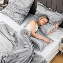 Satin Kissenbezug 65x65 Grau mit Haargummis, Reißverschluss