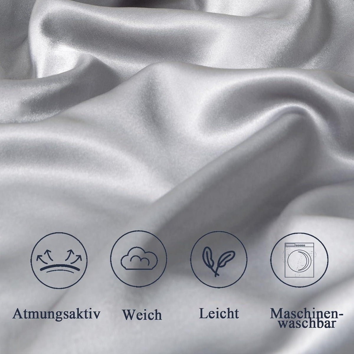 2er Set Satin Kissenbezug 65x65 Grau Seidenkissenbezug Pflege Silk