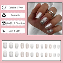 24 Stück Silber Glänzende Press on Nägel für Frauen Mädchen