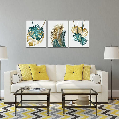 Pflanzen Bilder Wandbilder Wohnzimmer Set Grün Goldene