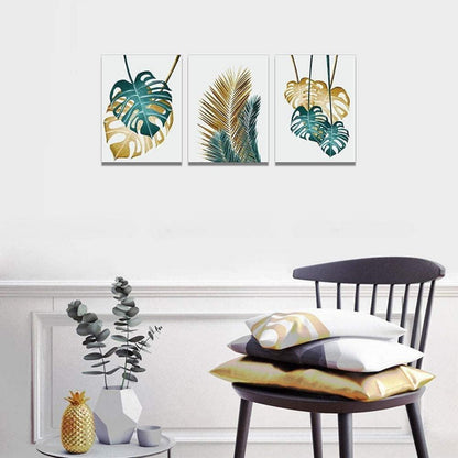 Pflanzen Bilder Wandbilder 3er Set Goldene Grüne Monstera 30x40cm