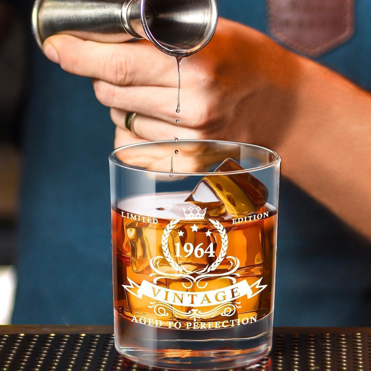 Whiskyglas 1964 Geschenk zum 60. Geburtstag in Holzkiste Bourbonglas 360 ml