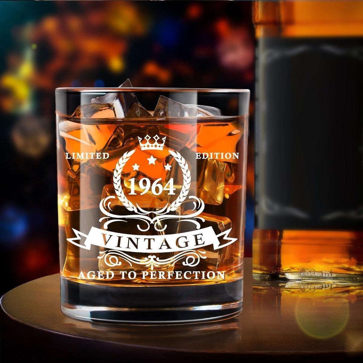Whiskyglas 60. Geburtstag 1964 in Holzkiste, Bourbonglas Männer