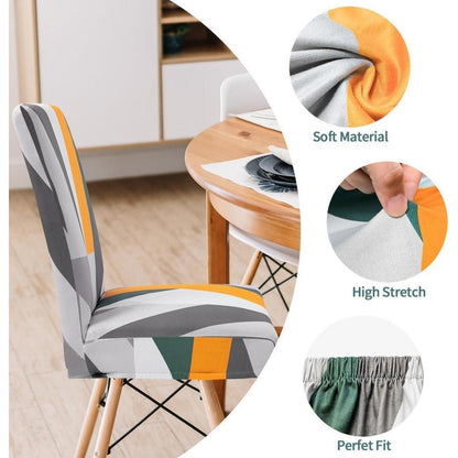 Stretch Stuhlhussen 6er Set – Geometrisches Orange-Weiß Muster
