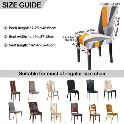 Stretch Stuhlhussen 6er Set – Geometrisches Orange-Weiß Muster