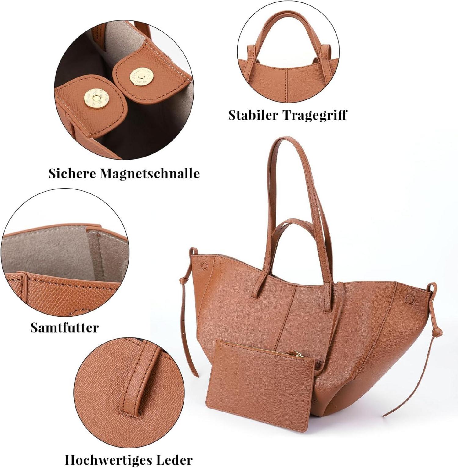 Elegante Damen Tote Bag Kunstleder Handtasche Shopper Braun