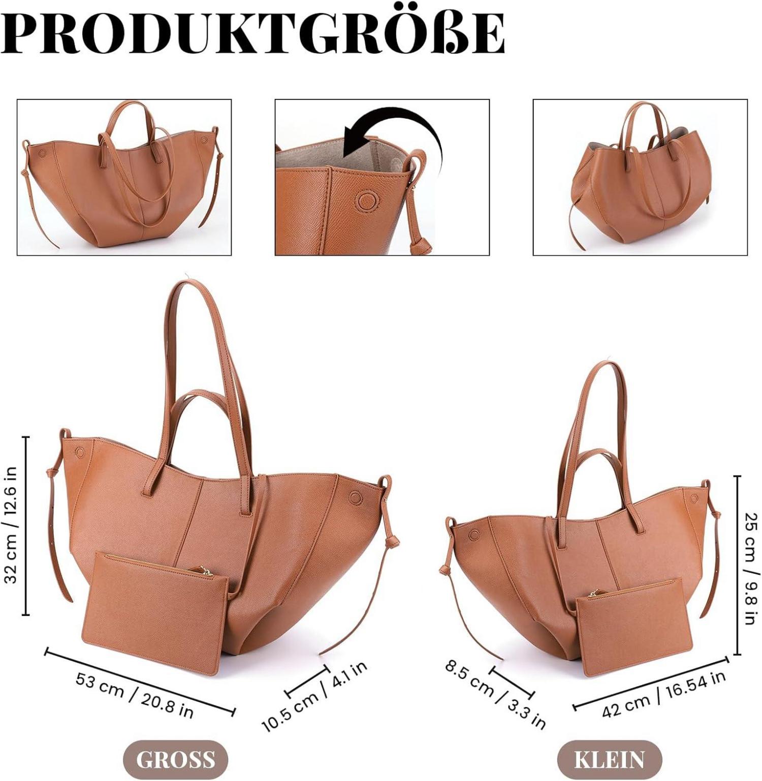 Tote Bag Kunstleder Damen Groß Elegante Schultertasche Braun