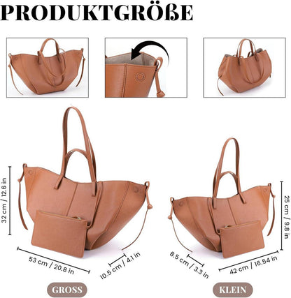 Tote Bag Kunstleder Damen Groß Elegante Schultertasche Braun
