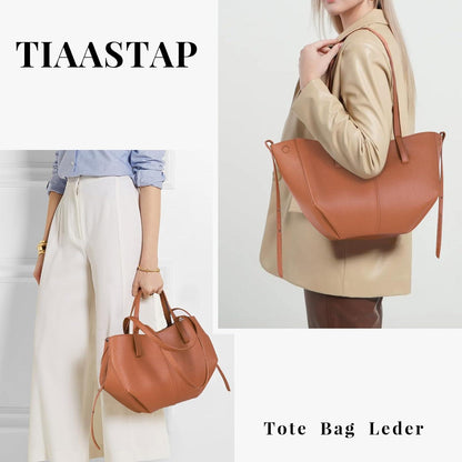 Elegante Damen Tote Bag Kunstleder Handtasche Shopper Braun