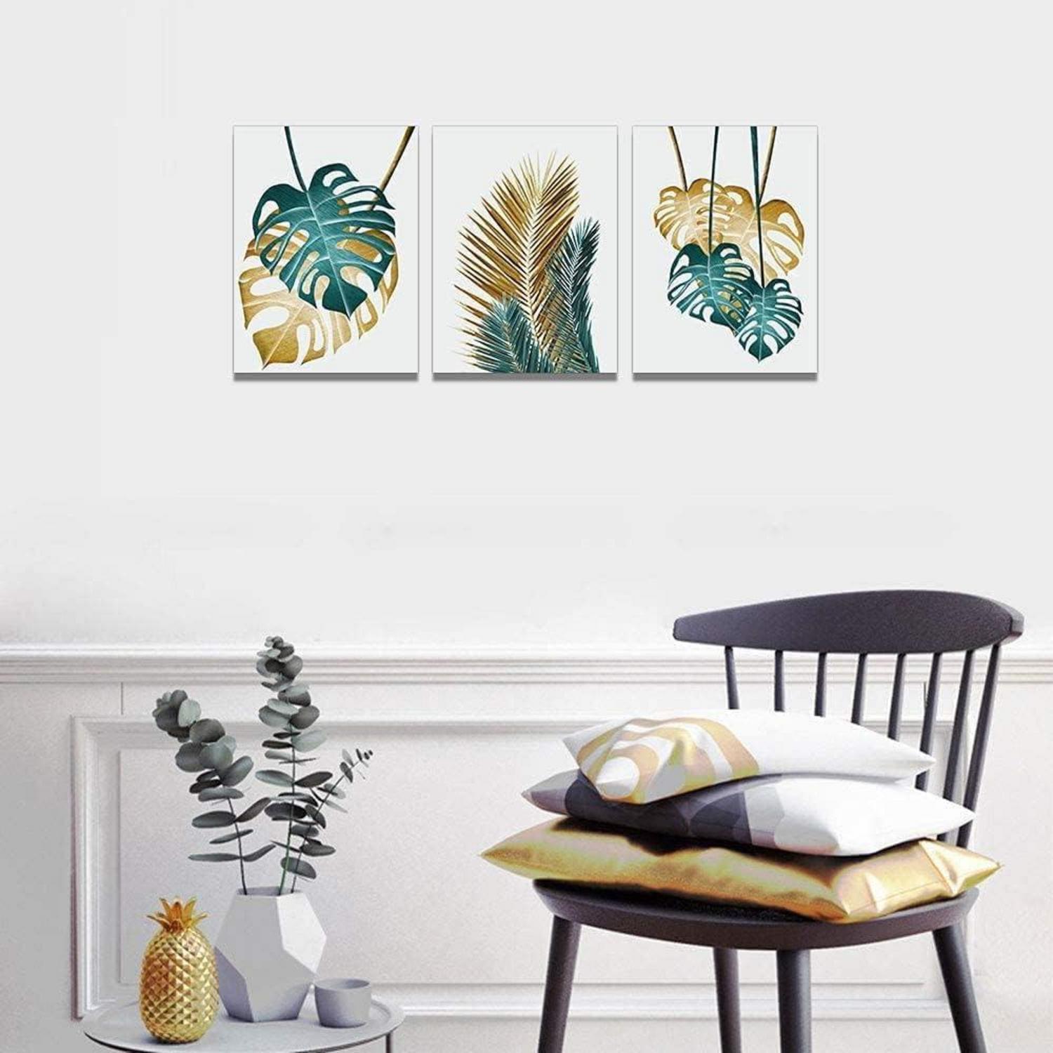 Pflanzen Bilder Wandbilder Wohnzimmer Modern Schwarz Gold 50x70cm 3er