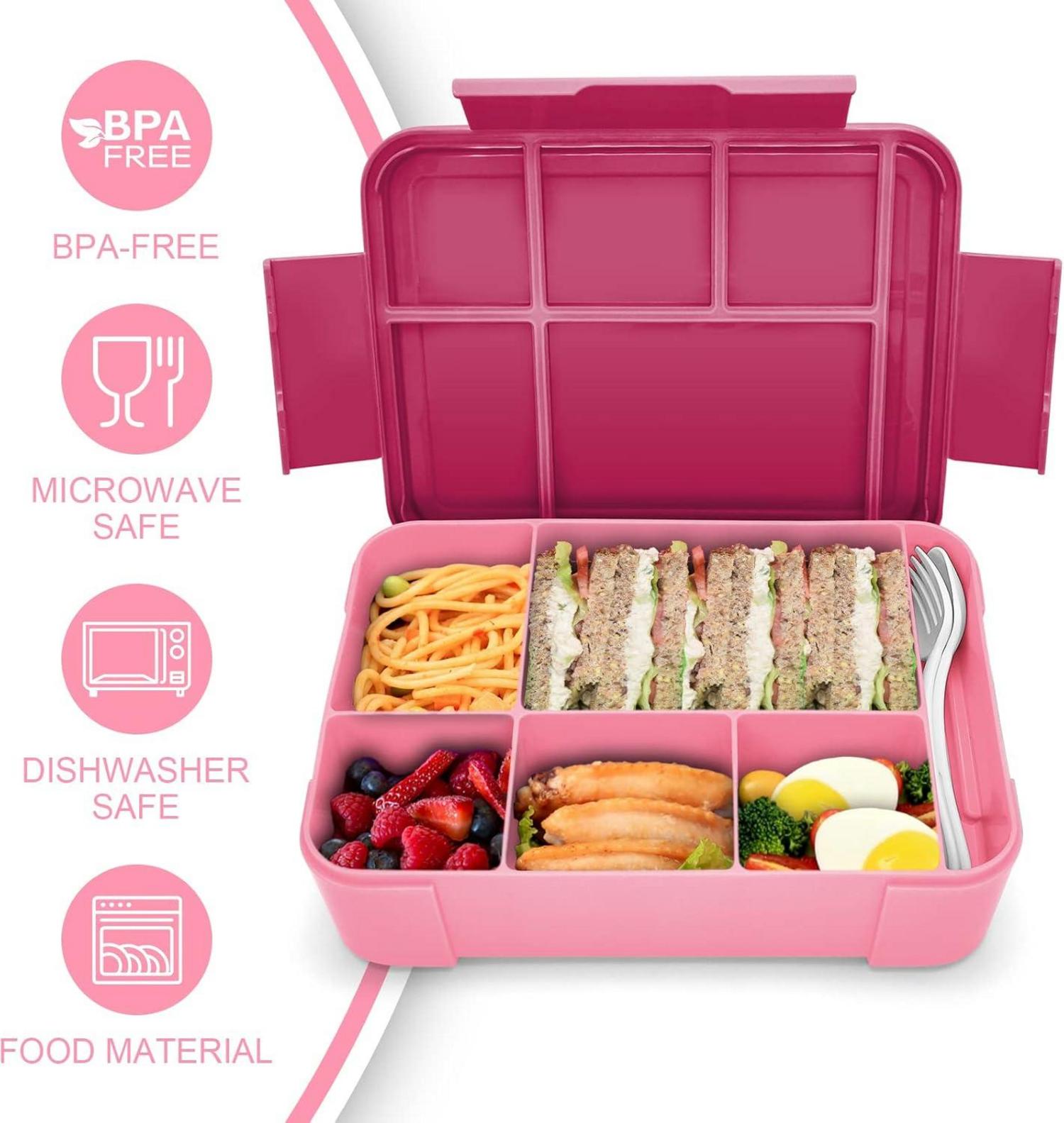 Brotdose Kinder mit Fächern 1300ml Lunchbox auslaufsicher Bento Box Pink