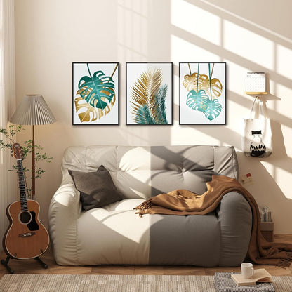 MHARTK66 Pflanzen Schwarz Gold 40x30 Leinwandbild Rahmen Wanddekoration