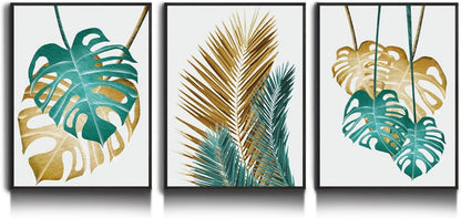 Monstera Pflanzenbilder Set Schwarz-Rahmen 40x30cm Wohnzimmer Schlafzimmer