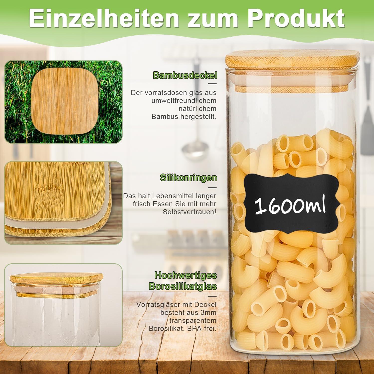 Vorratsdosen Glas mit Deckel 6er Set - Hochwertige Aufbewahrungsgläser