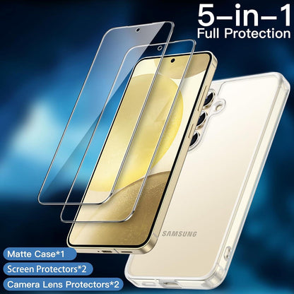 Prämie Matt Hülle Samsung Galaxy S24 5G 2x Schutzfolie Gehärtet Glas
