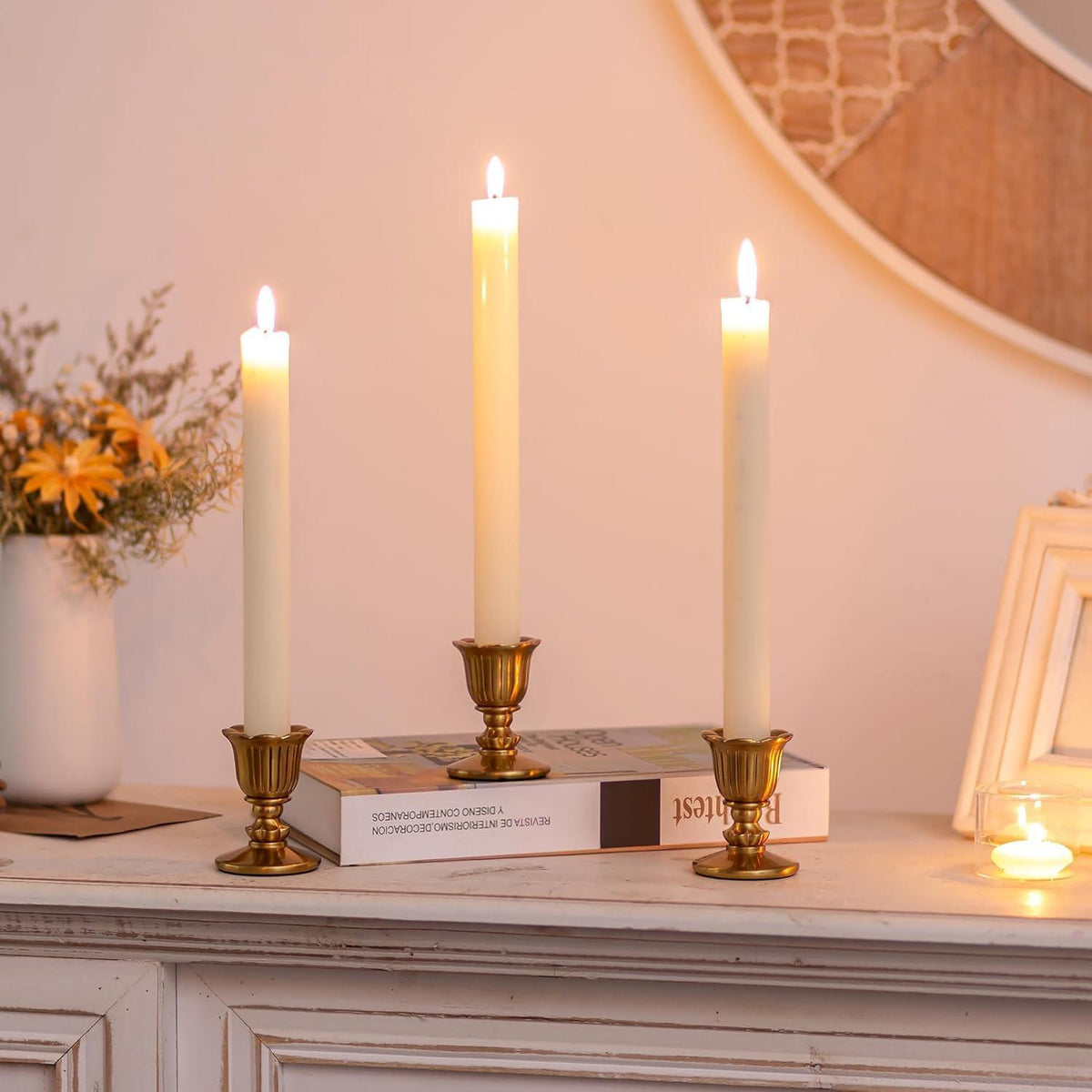 Kerzenständer Messing 12er Set für Stabkerzen - Vintage Tischdeko Gold