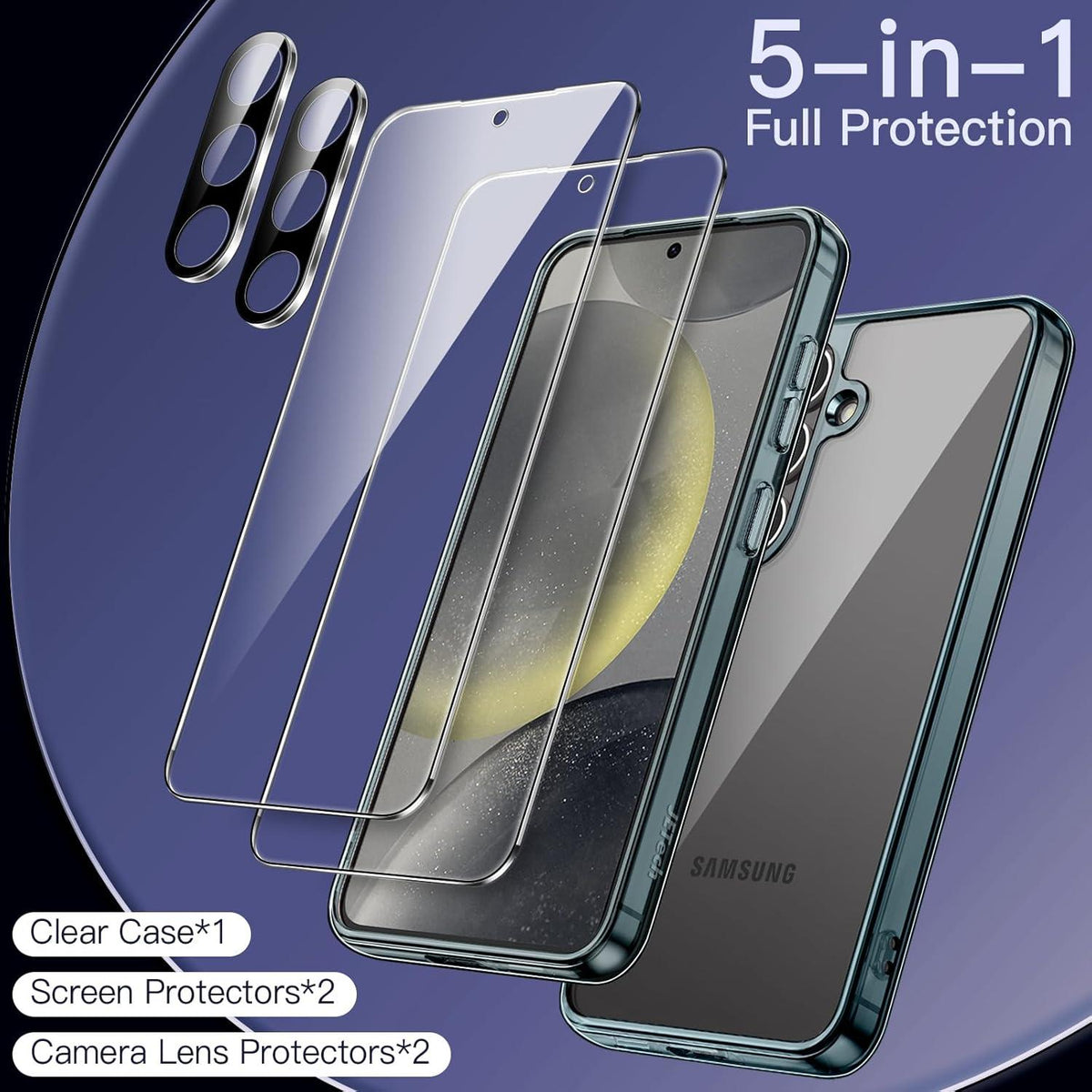 5-in-1 Hülle für Samsung Galaxy S24+ 5G mit Gehärtetem Glas