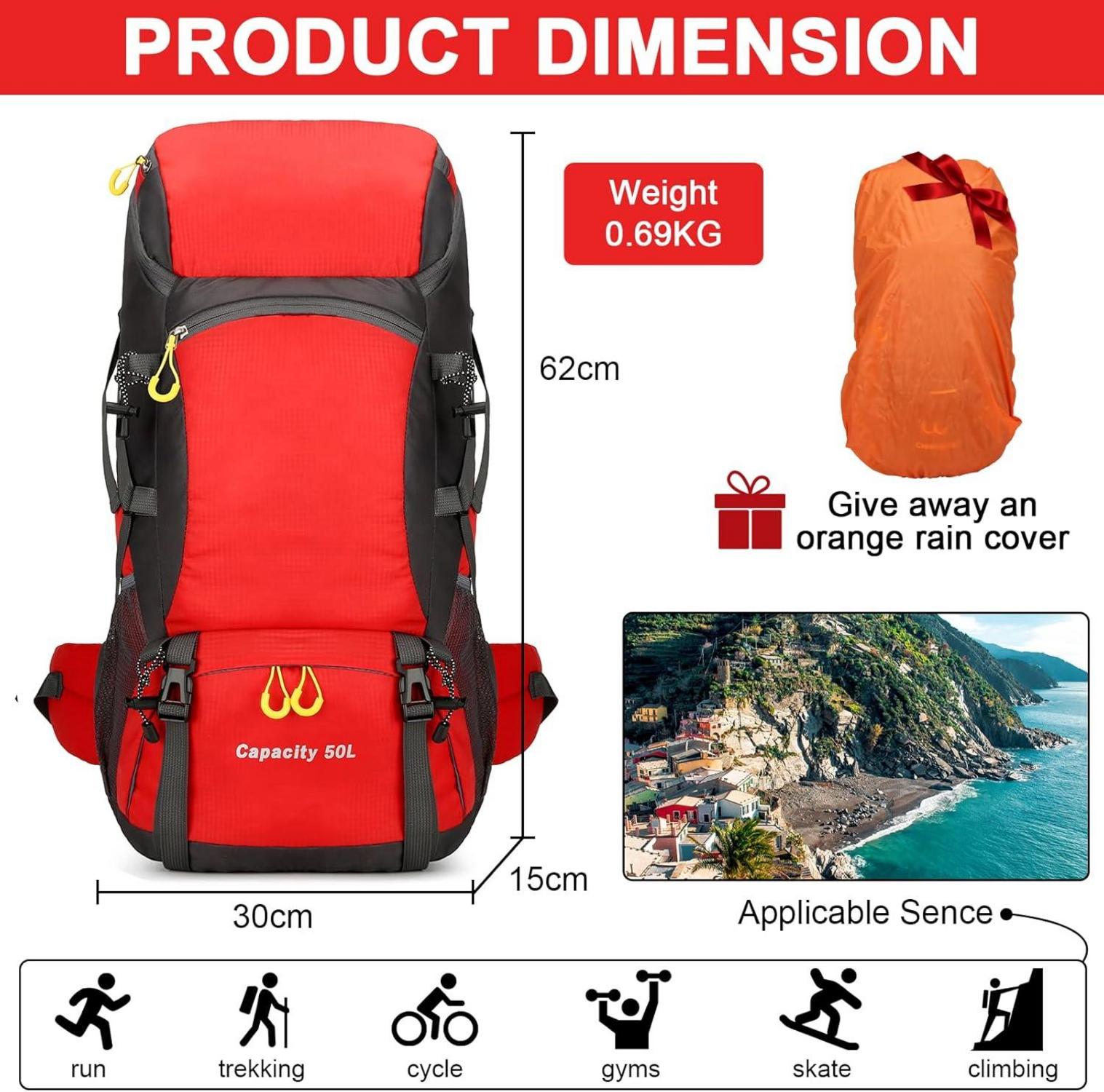 Wanderrucksack 50L Trekkingrucksack Regenhülle