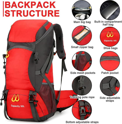 Wanderrucksack 50L Trekkingrucksack Regenhülle Campingrucksack Herren Damen
