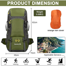 50L Wanderrucksack mit Regenhülle, Trekking- und Campingrucksack, Braun