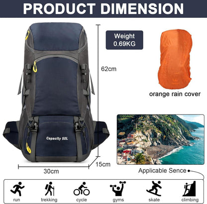Wanderrucksack 50L Trekkingrucksack Regenhülle Wasserdicht