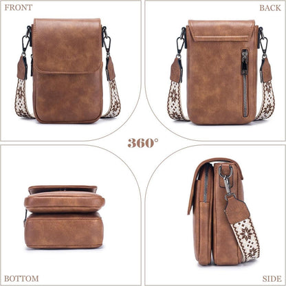 MUIIKOLA Damen Handytasche RFID Umhängetasche Leder große Kapazität Brown