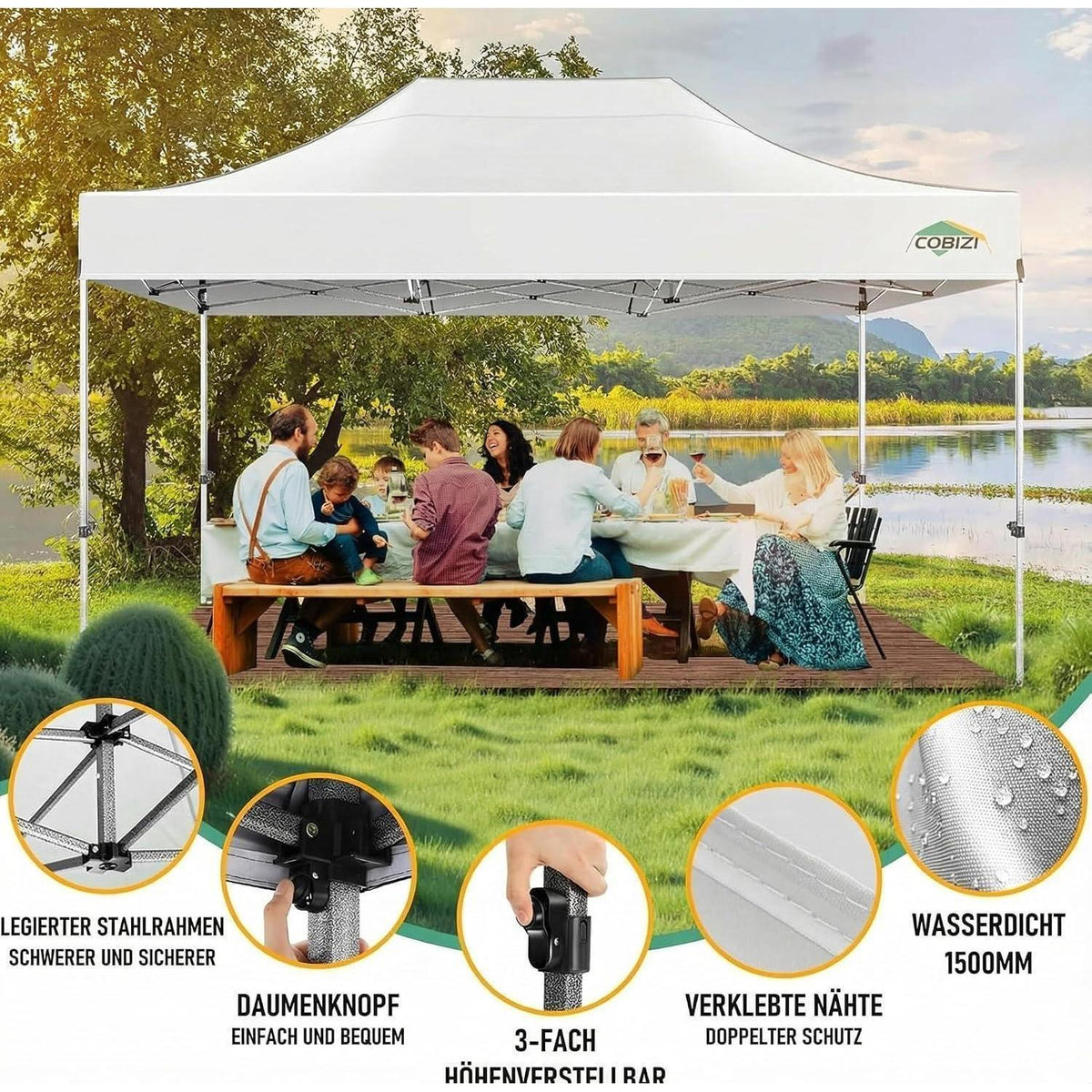 Faltpavillon 3x4.5 Wasserdicht mit Seitenteilen – Gartenpavillon