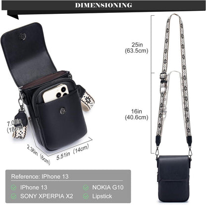 MUIIKOLA Handytasche Damen RFID-Blockierung UH Leder Gitarrengurt Black