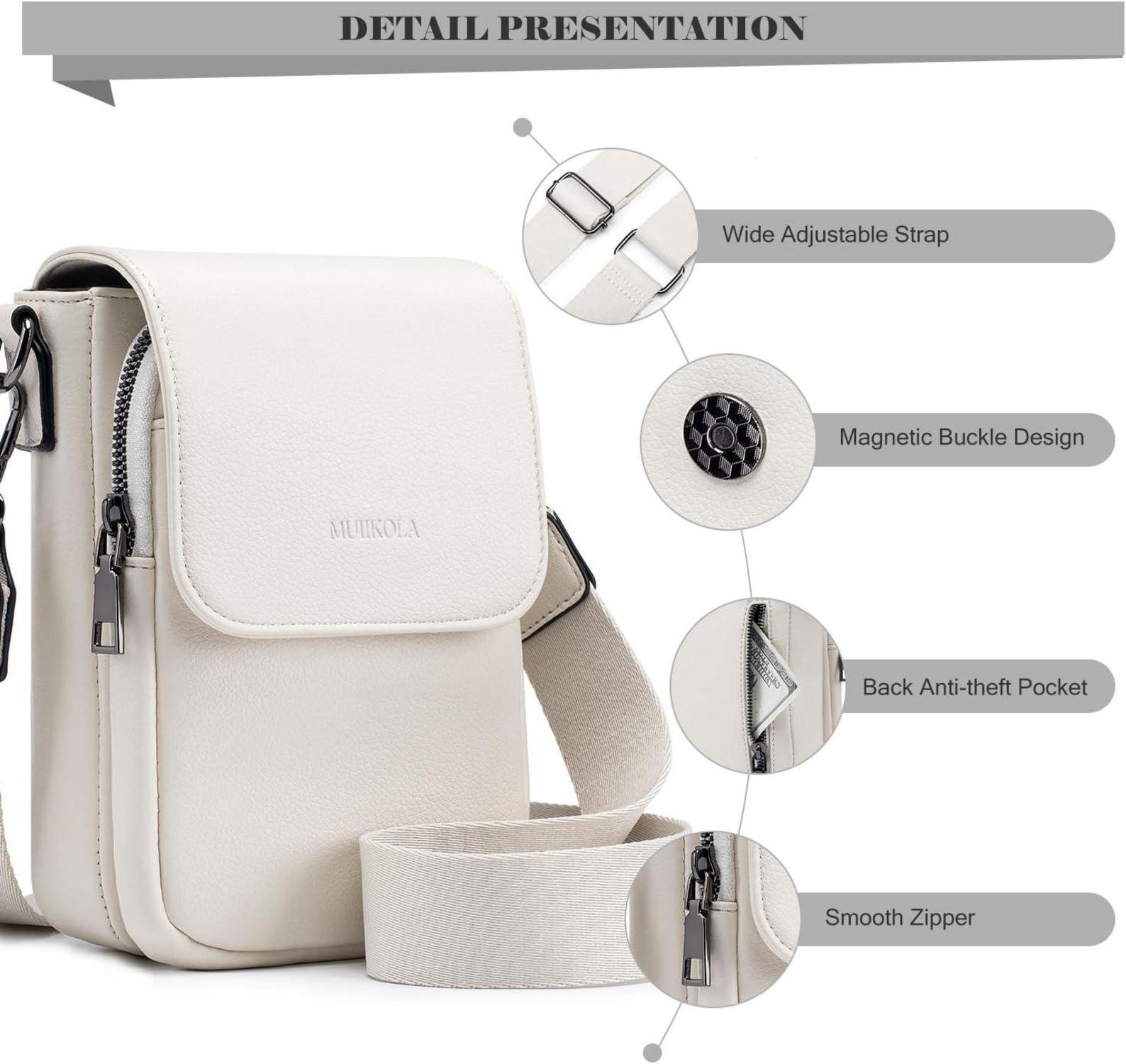 MUIIKOLA RFID-Damen Umhängetasche Leder groß Beige