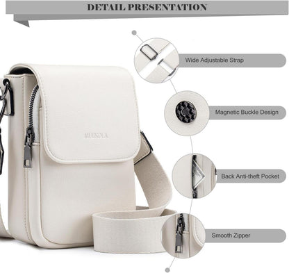 MUIIKOLA RFID-Damen Umhängetasche Leder groß Beige