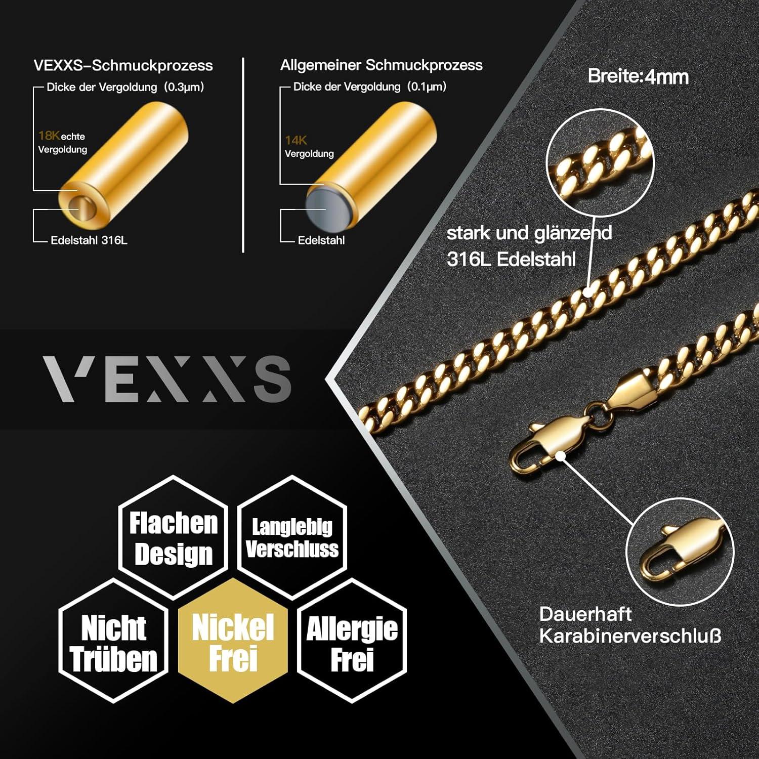 Panzerkette Herren Edelstahl 18 Karat vergoldet 4/5/6mm 61.0
