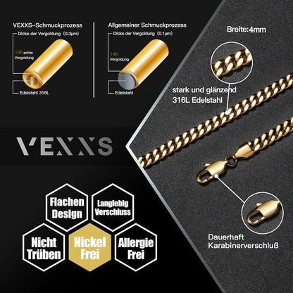 Panzerkette Herren Edelstahl 18 Karat vergoldet 4/5/6mm 61.0