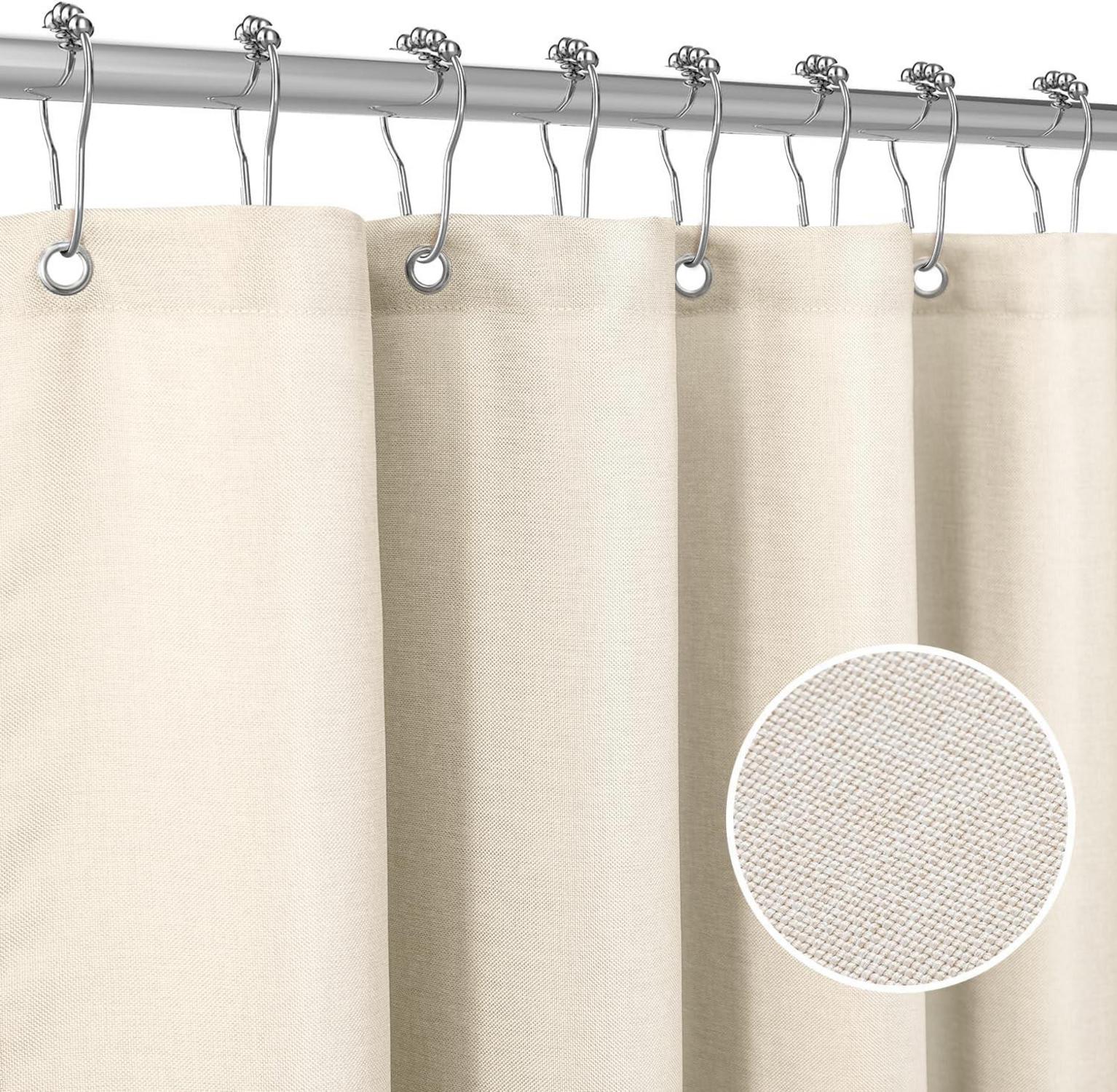Duschvorhang Leinen mit Metall Duschvorhangringe Wasserdicht Badewannenvorhang Anti Schimmel 182 x 214cm Beige